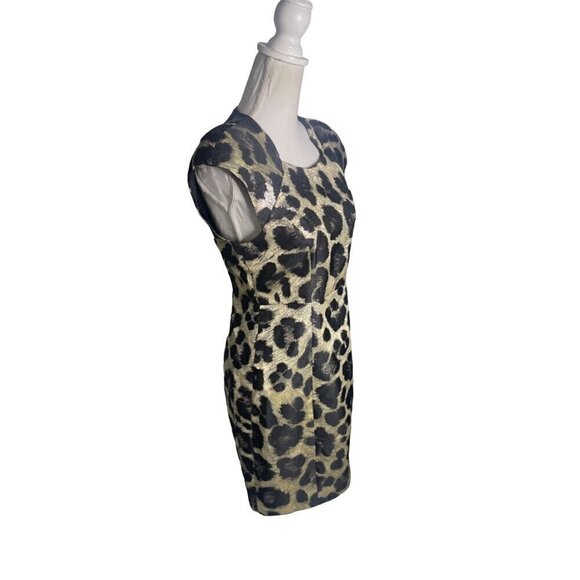 Tibi Animal Print Metallic Mini Dress Gold and Black Womens Size 6 - Picture 3 of 6
